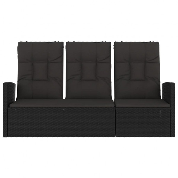 Banco jardín reclinable y cojines ratán sintético negro 173 cm M 3