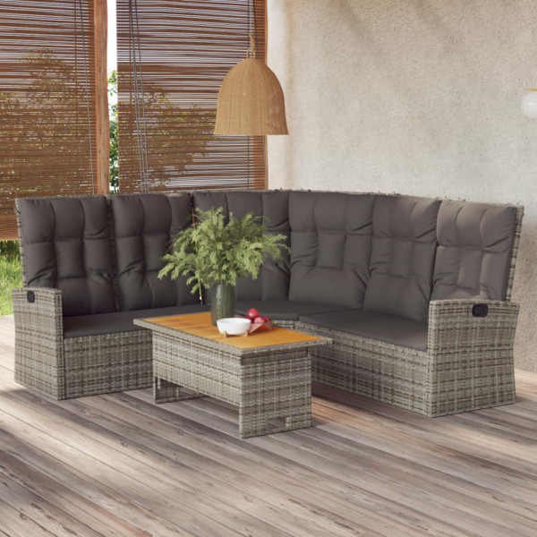 Set de muebles de jardín 2 pzas cojines ratán sintético gris D