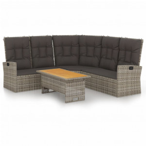 Set de muebles de jardín 2 pzas cojines ratán sintético gris H