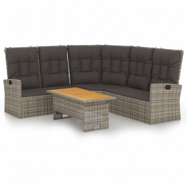 Set de muebles de jardín 2 pzas cojines ratán sintético gris M 2