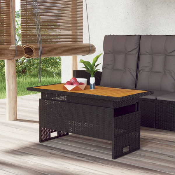 Mesa jardín negra 100x50x43/63 cm madera maciza acacia y ratán D