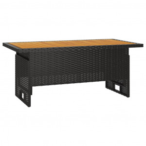 Mesa jardín negra 100x50x43/63 cm madera maciza acacia y ratán H