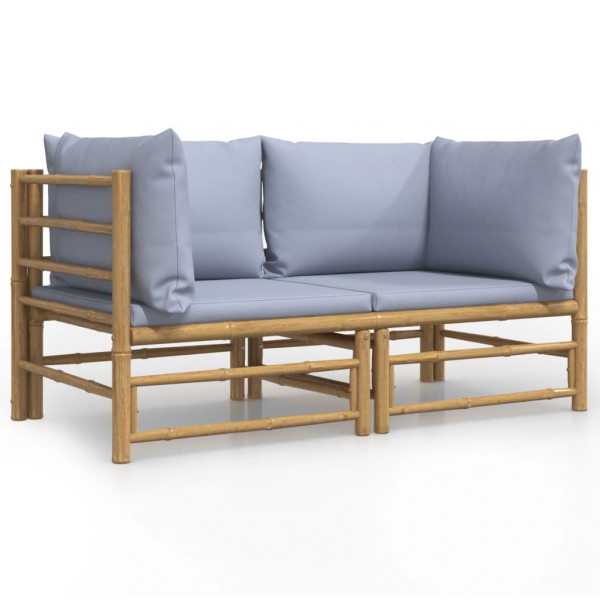 Sofás de canto p/ jardim bambu c/ almofadões 2 pcs cinza-claro M 2