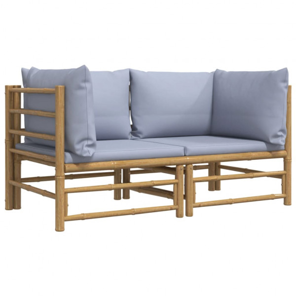 Sofás de canto p/ jardim bambu c/ almofadões 2 pcs cinza-claro M 3