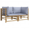 Sofás de canto p/ jardim bambu c/ almofadões 2 pcs cinza-claro 3