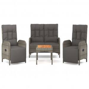 4 pcs conjunto de jantar p/ jardim c/ almofadões vime PE cinza H