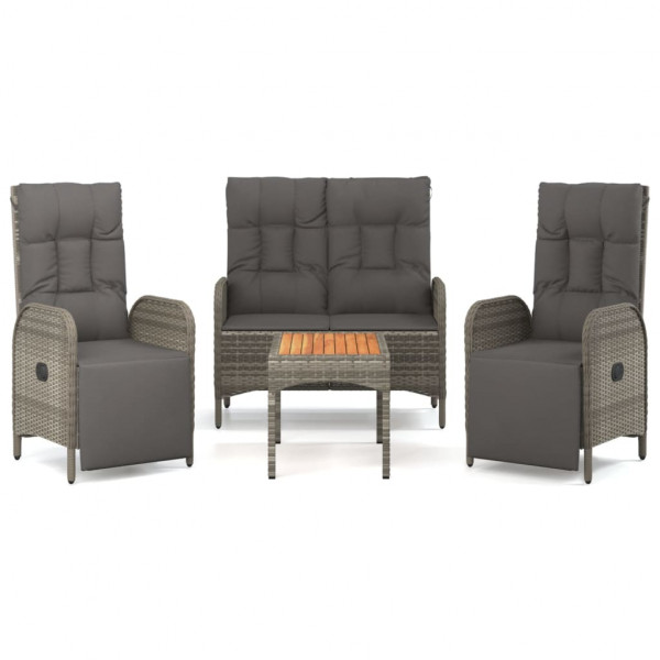 4 pcs conjunto de jantar p/ jardim c/ almofadões vime PE cinza M 2