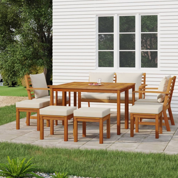 Juego comedor jardín con cojines 9 piezas madera maciza acacia D