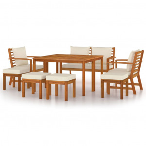 9 pcs conjunto de jantar p/ jardim c/ almofadões acácia maciça H