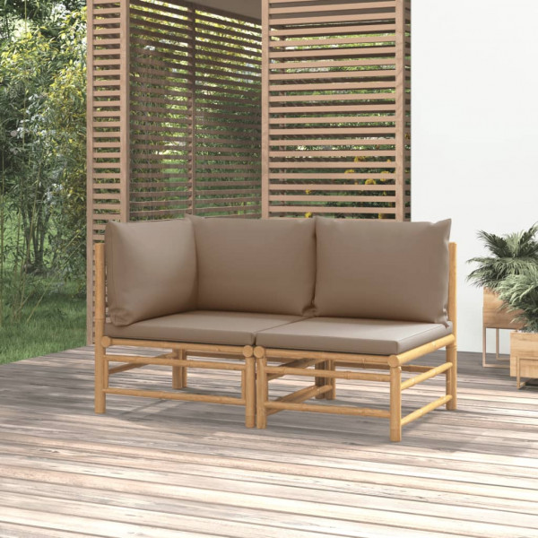 2 pcs conj. lounge jardim bambu almofadões cinzento-acastanhado D