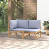 2 pcs conj. lounge de jardim bambu c/ almofadões cinzento-claro 1