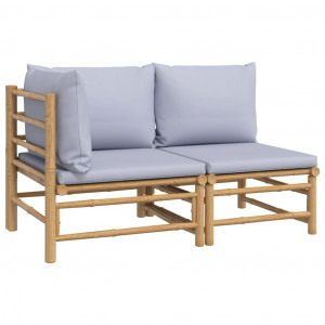 2 pcs conj. lounge de jardim bambu c/ almofadões cinzento-claro H