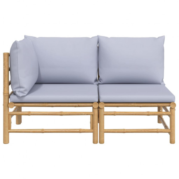 2 pcs conj. lounge de jardim bambu c/ almofadões cinzento-claro M 3