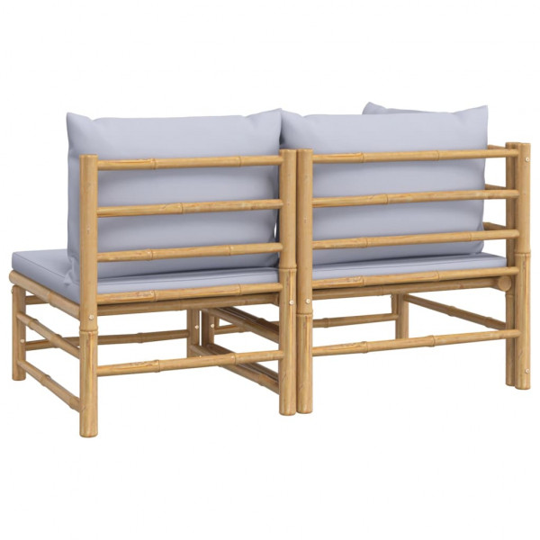 Set de muebles de jardín 2 piezas bambú y cojines gris claro M 5