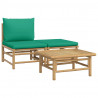 3 pcs conjunto lounge de jardim bambu c/ almofadões verdes 2