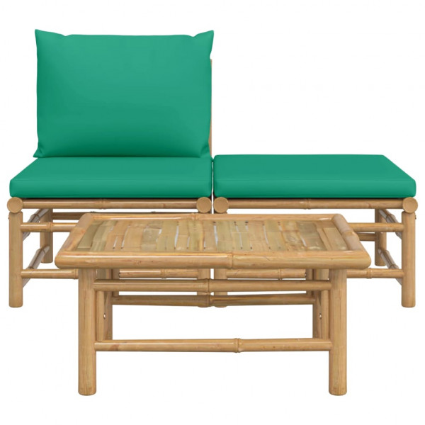 Set de muebles de jardín 3 piezas bambú con cojines verde M 3