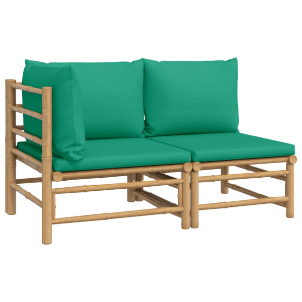 Set de muebles de jardín 2 piezas bambú con cojines verde M 2