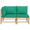 2 pcs conjunto lounge de jardim bambu c/ almofadões verdes 3