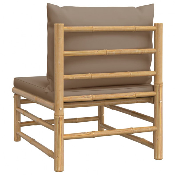 Sofá central de jardín bambú con cojines gris taupe M 5