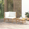 Set de muebles de jardín 2 piezas bambú y cojines blanco crema 1