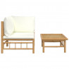 2 pcs conjunto lounge de jardim bambu c/ almofadões branco nata 3