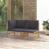 2pcs conj. lounge de jardim bambu c/ almofadões cinzento-escuro 1