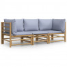 3 pcs conj. lounge de jardim bambu c/ almofadões cinzento-claro 1