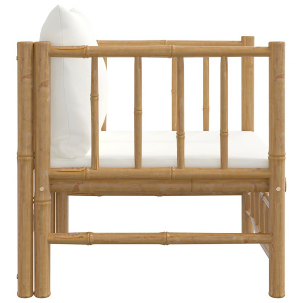 Sofá de jardín bambú con cojines blanco crema M 4