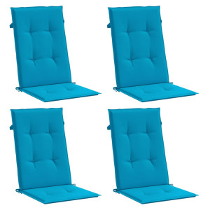 Cojín silla de jardín respaldo alto 4 uds tela azul 120x50x3 cm H