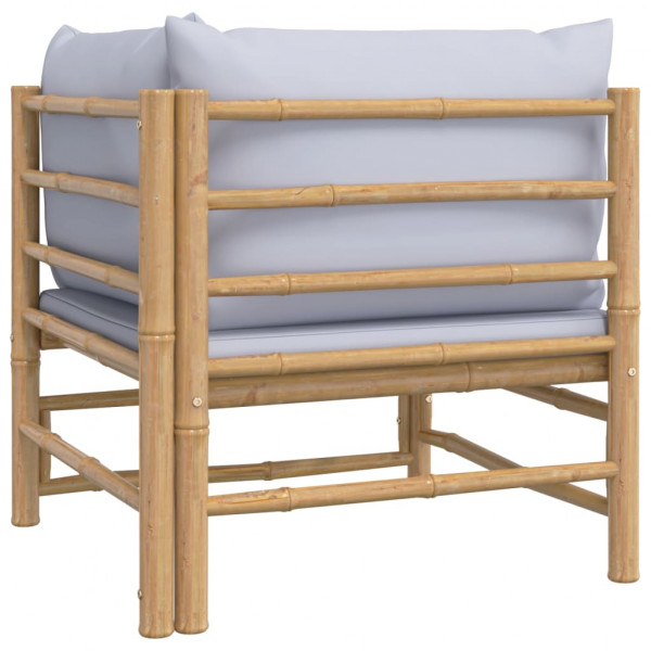 Sofá de canto para jardim bambu com almofadões cinzento-claro M 5