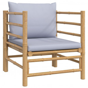 Sofá de jardim bambu com almofadões cinzento-claro H
