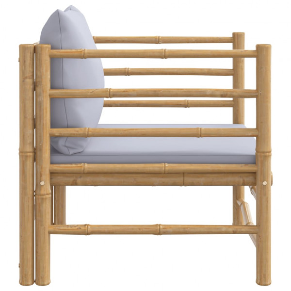 Sofá de jardim bambu com almofadões cinzento-claro M 4