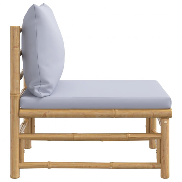 Sofá de centro para jardim bambu com almofadões cinzento-claro M 4