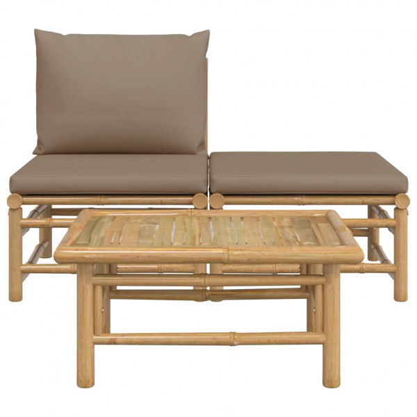 Set de muebles de jardín 3 piezas bambú y cojines gris taupe M 3
