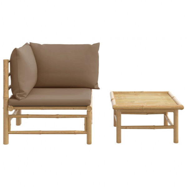 2 pcs conj. lounge jardim bambu almofadões cinzento-acastanhado M 3