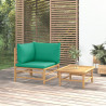 Set de muebles de jardín 2 piezas bambú con cojines verde 1