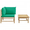 2 pcs conjunto lounge de jardim bambu c/ almofadões verdes 3