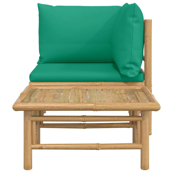 2 pcs conjunto lounge de jardim bambu c/ almofadões verdes M 4