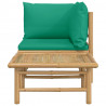 2 pcs conjunto lounge de jardim bambu c/ almofadões verdes 4