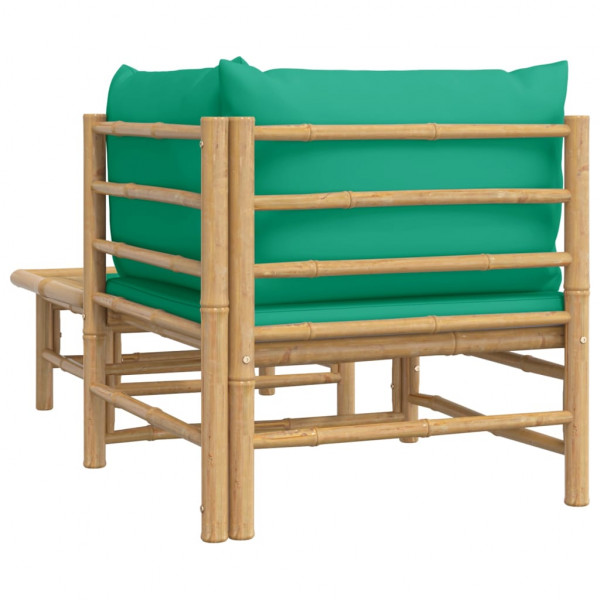 2 pcs conjunto lounge de jardim bambu c/ almofadões verdes M 5