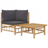 2pcs conj. lounge de jardim bambu c/ almofadões cinzento-escuro 2