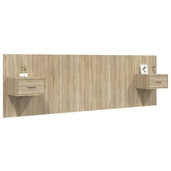 Cabecero de cama con mesitas madera contrachapada roble Sonoma M 3