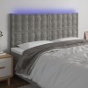 Cabeceira de cama c/ LED veludo 160x5x118/128 cm cinza-claro 1