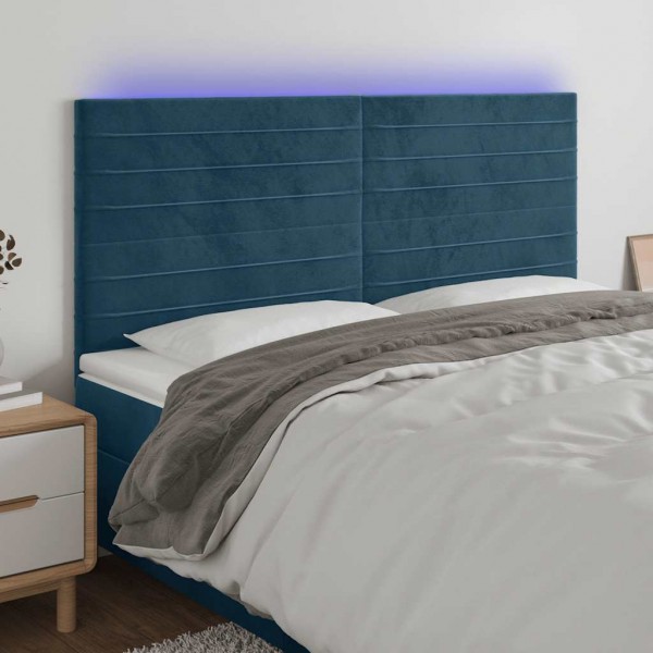 Cabecero con luces LED terciopelo azul oscuro 160x5x118/128 cm D