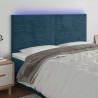 Cabeceira cama c/ luzes LED veludo 160x5x118/128cm azul-escuro 1