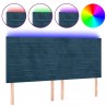 Cabeceira cama c/ luzes LED veludo 160x5x118/128cm azul-escuro 2