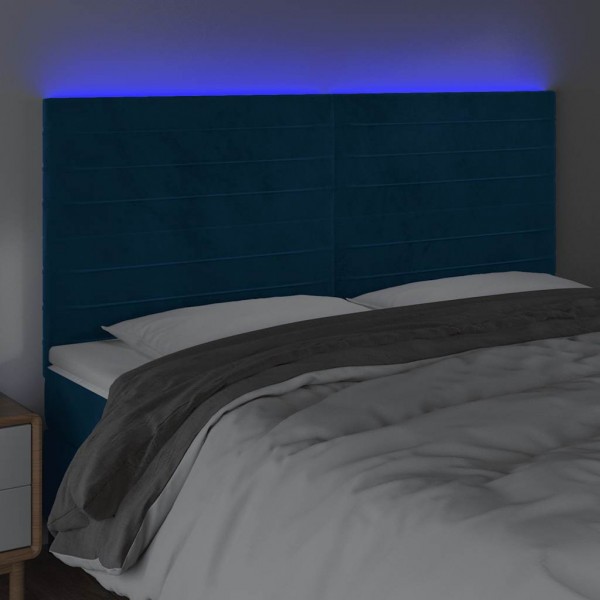Cabeceira cama c/ luzes LED veludo 160x5x118/128cm azul-escuro M 3