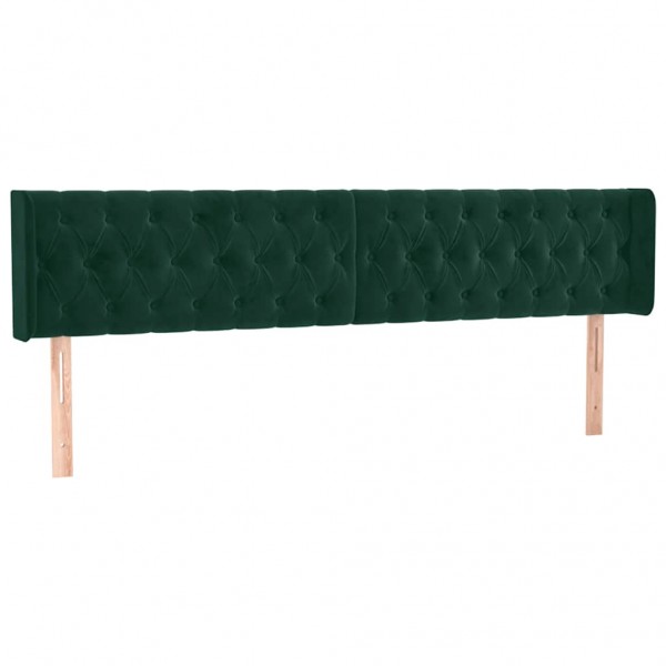 Cabeceira de cama c/ abas veludo 203x16x78/88cm verde-escuro M 2