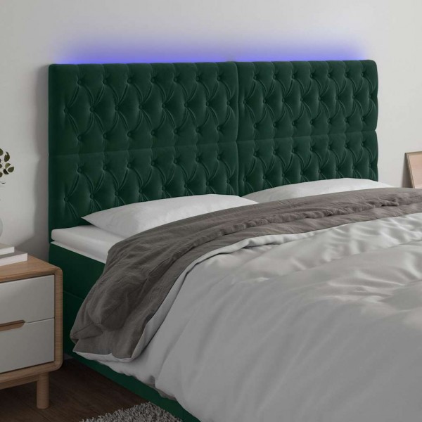 Cabecero con luces LED terciopelo verde oscuro 200x7x118/128 cm D