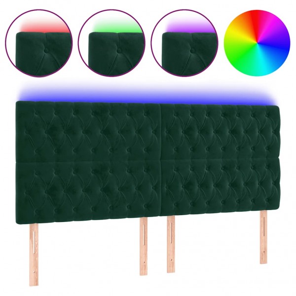 Cabecero con luces LED terciopelo verde oscuro 200x7x118/128 cm M 2